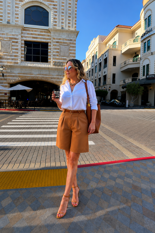 Camel Linen Tailored Bermuda Shorts