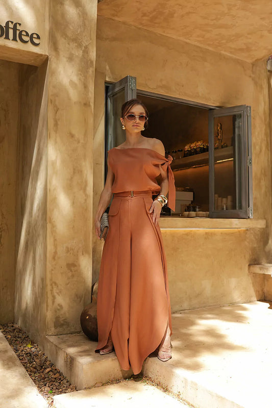 Caramel Tailored Rayon Slit Set