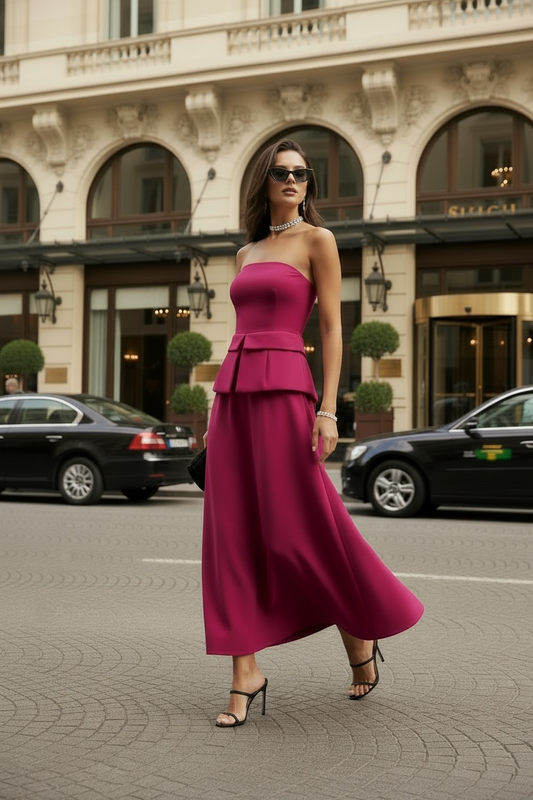 Fuchsia Strapless Midi Dress