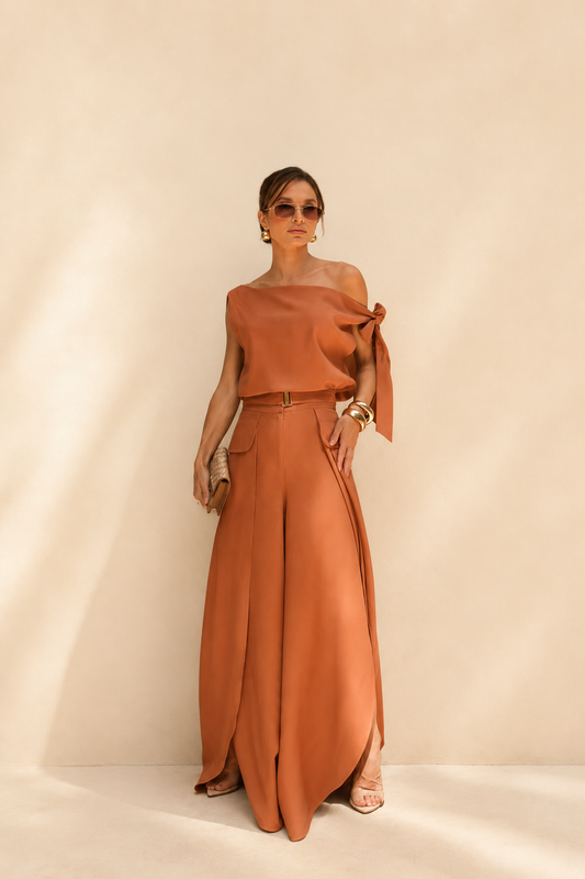 Caramel Tailored Rayon Slit Set