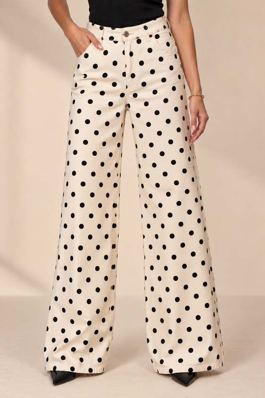 Polka Dot Wide-Leg Jeans