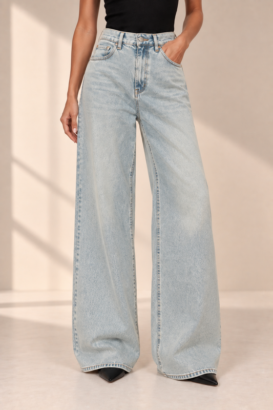 Light Wash Super Wide-Leg Jeans