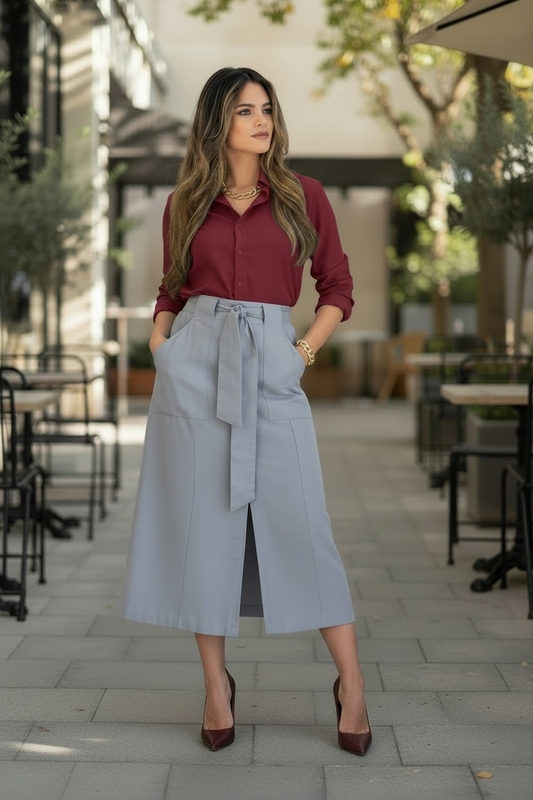 Tailored Rayon Midi Skirt