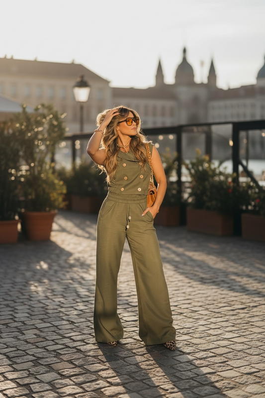 Olive Green Rayon Elastic Waist Set