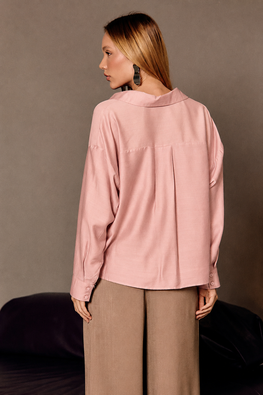 Pink Linen Blend Button-Down Shirt