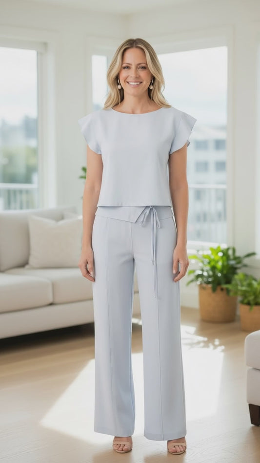 Light Blue Rayon Wide-Leg Set