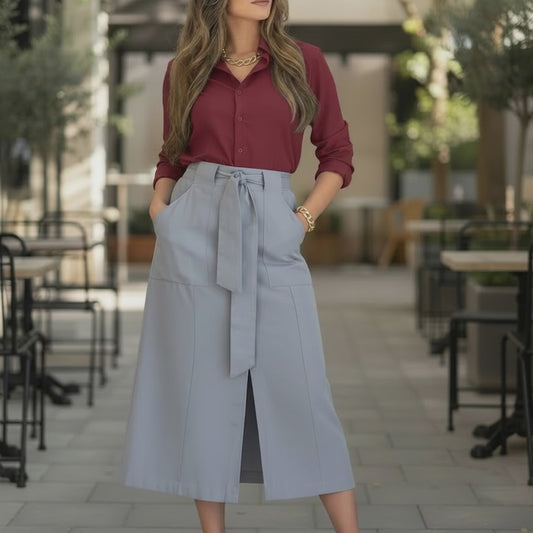 Tailored Rayon Midi Skirt